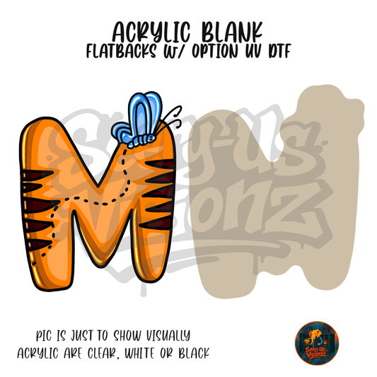 Letter M Tiger Butterfly acrylic blank, Acrylic & UV DTF Print