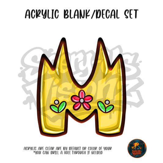 Letter M Flower Crown acrylic blank and UV DTF decal kit