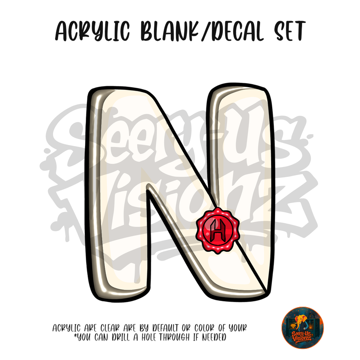 Letter N Seal acrylic blank and UV DTF decal kit