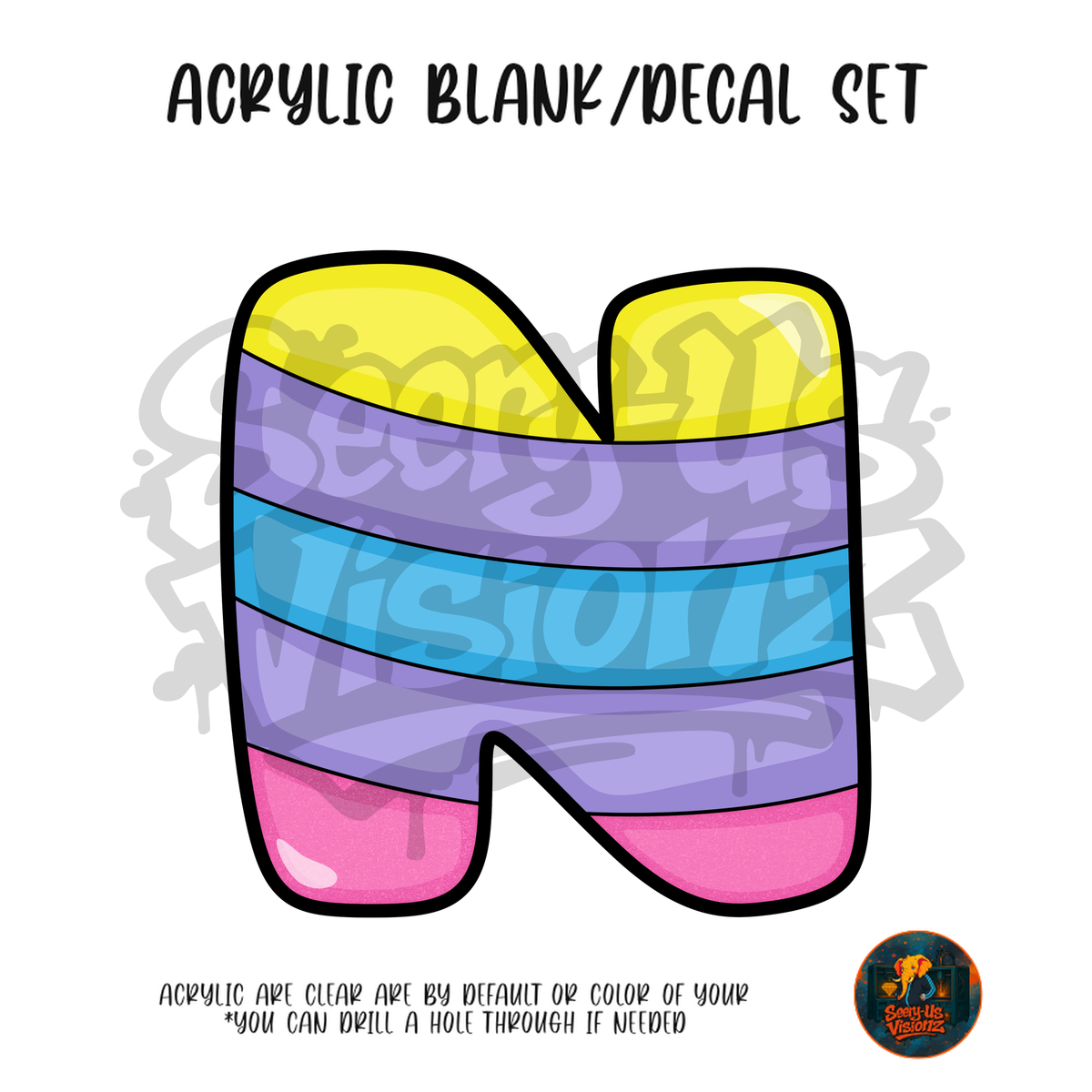 Letter N Pastel Stripes acrylic blank and UV DTF decal kit