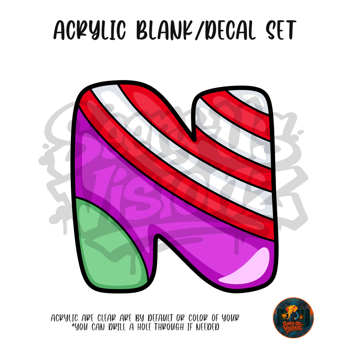 Letter N Stripe acrylic blank and UV DTF decal kit