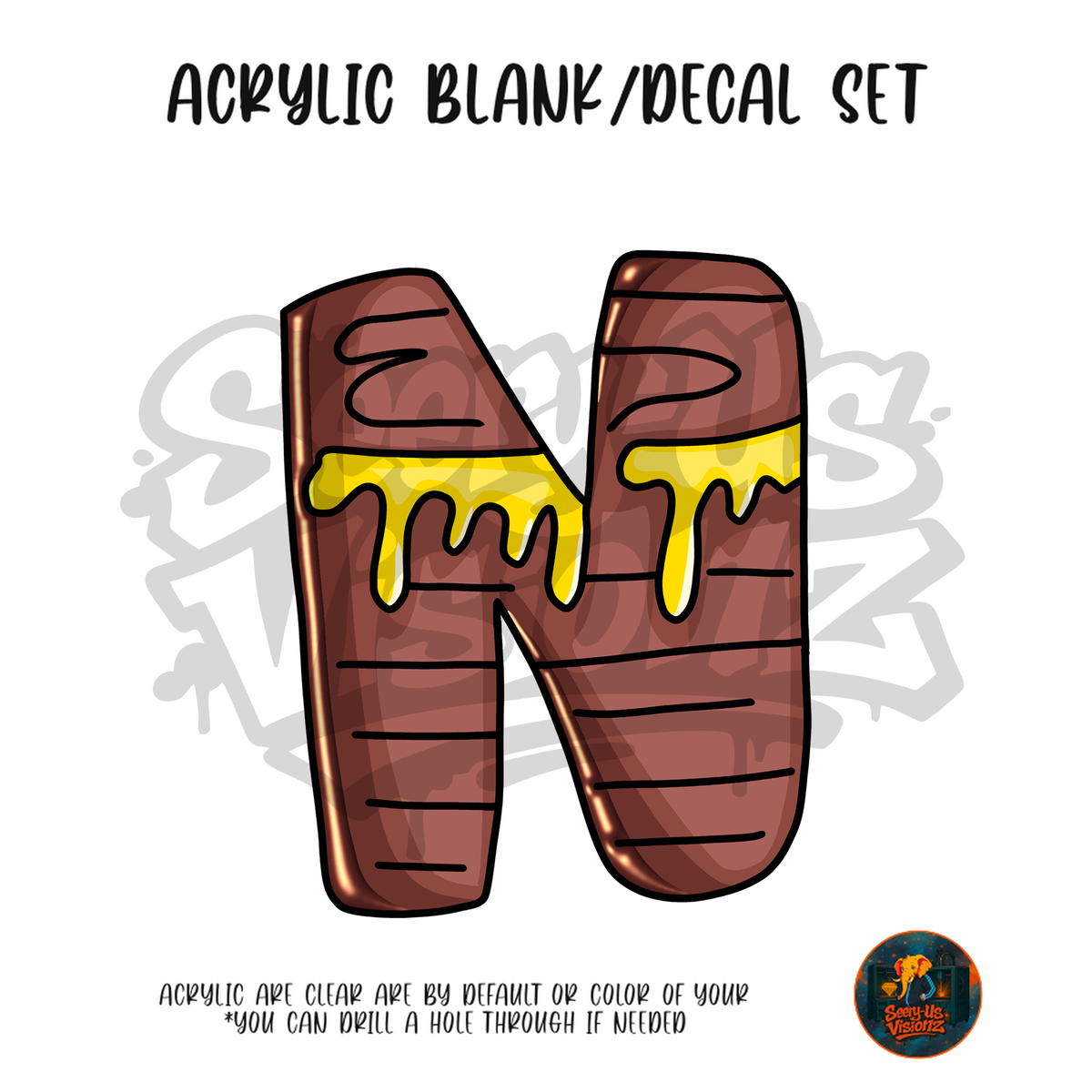 Letter N Drip acrylic blank and UV DTF decal kit