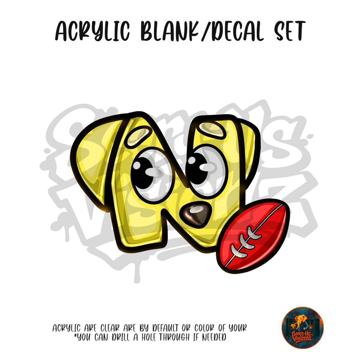 Letter N Football Pup acrylic blank and UV DTF decal kit