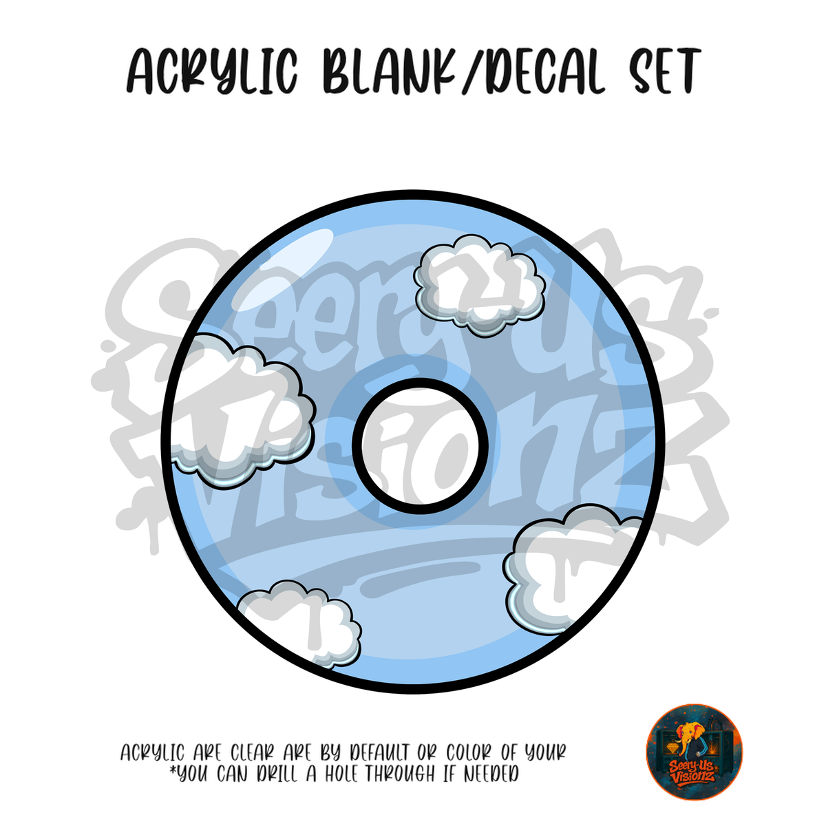 Letter O Sky Clouds acrylic blank and UV DTF decal kit