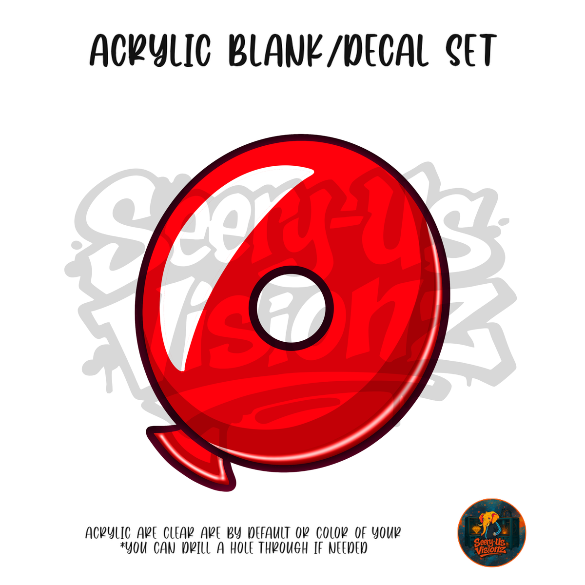 Letter O Red Balloon acrylic blank and UV DTF decal kit