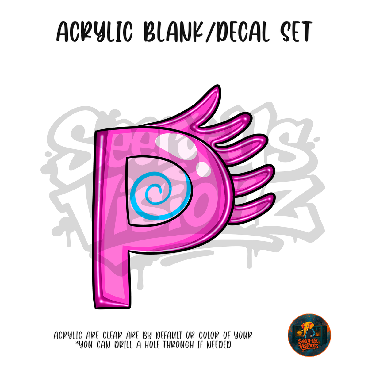 Letter P Pink acrylic blank and UV DTF decal kit