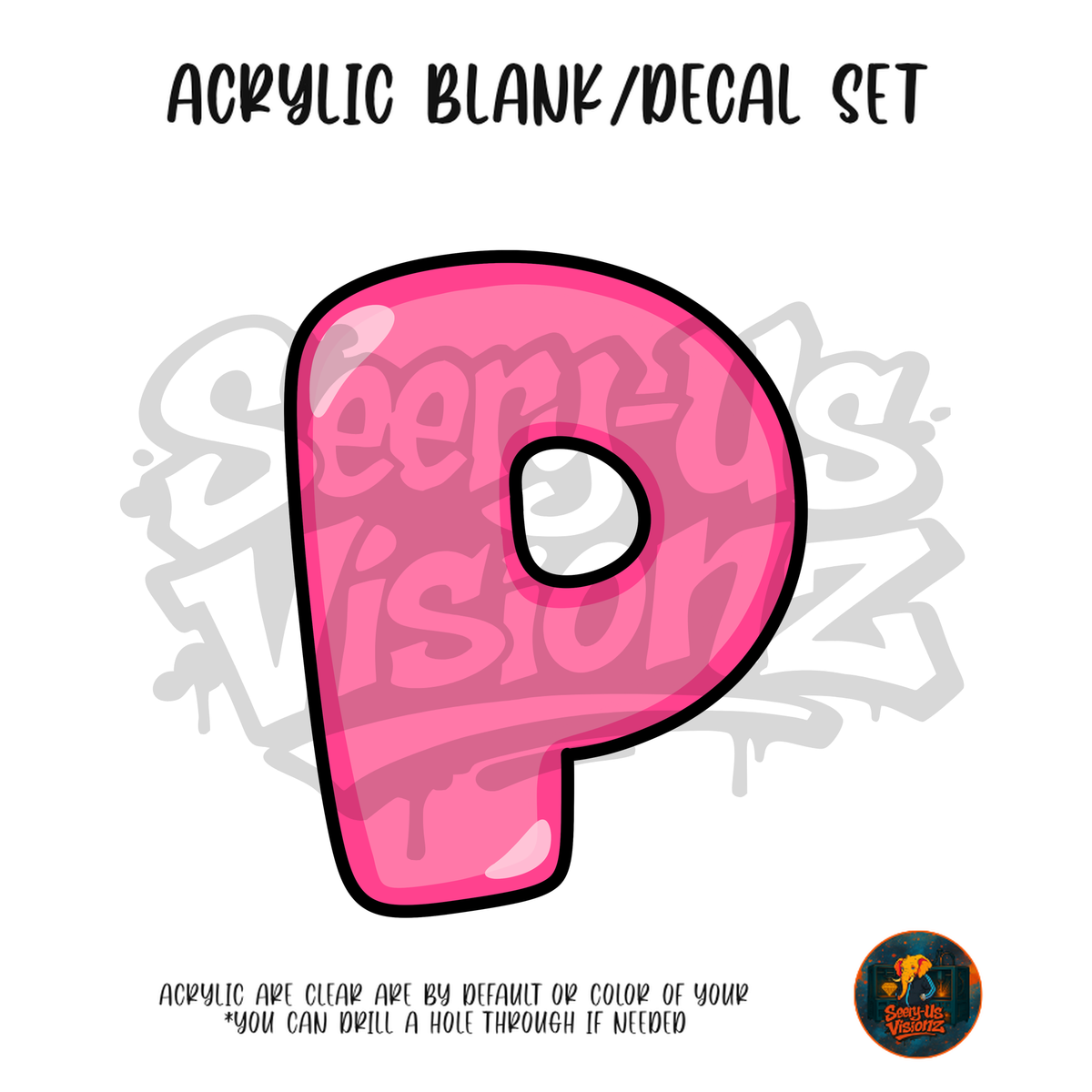 Letter P Pink Bubble acrylic blank and UV DTF decal kit