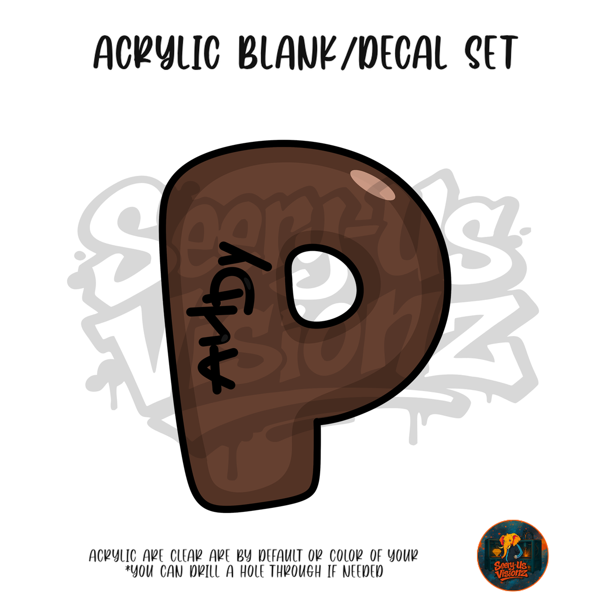 Letter P Signed Boot acrylic blank and UV DTF decal kit