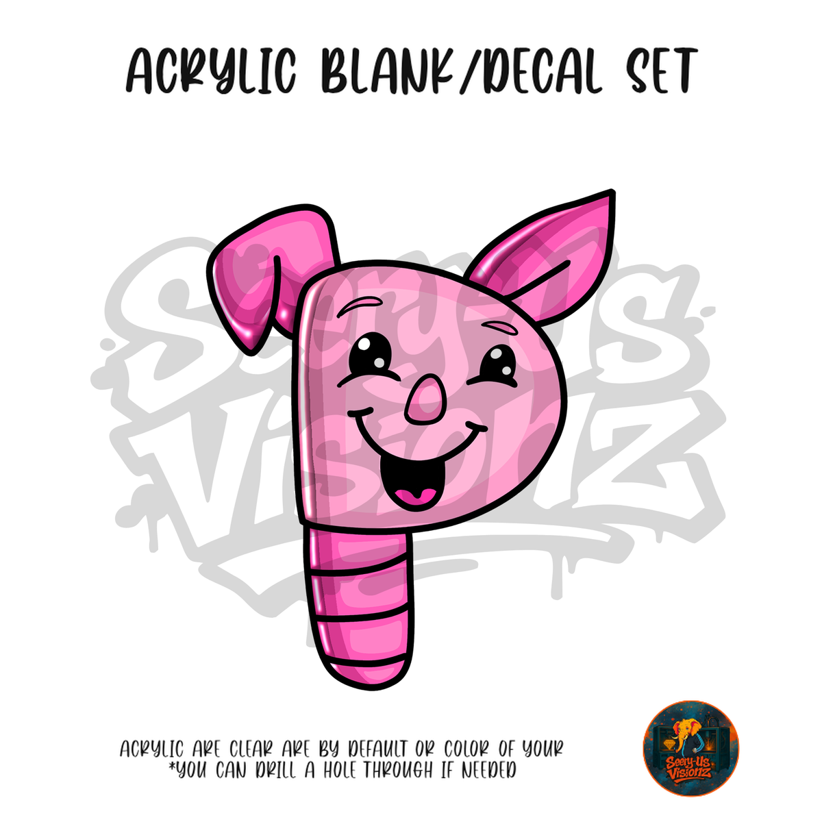 Letter P Pink Pig acrylic blank and UV DTF decal kit