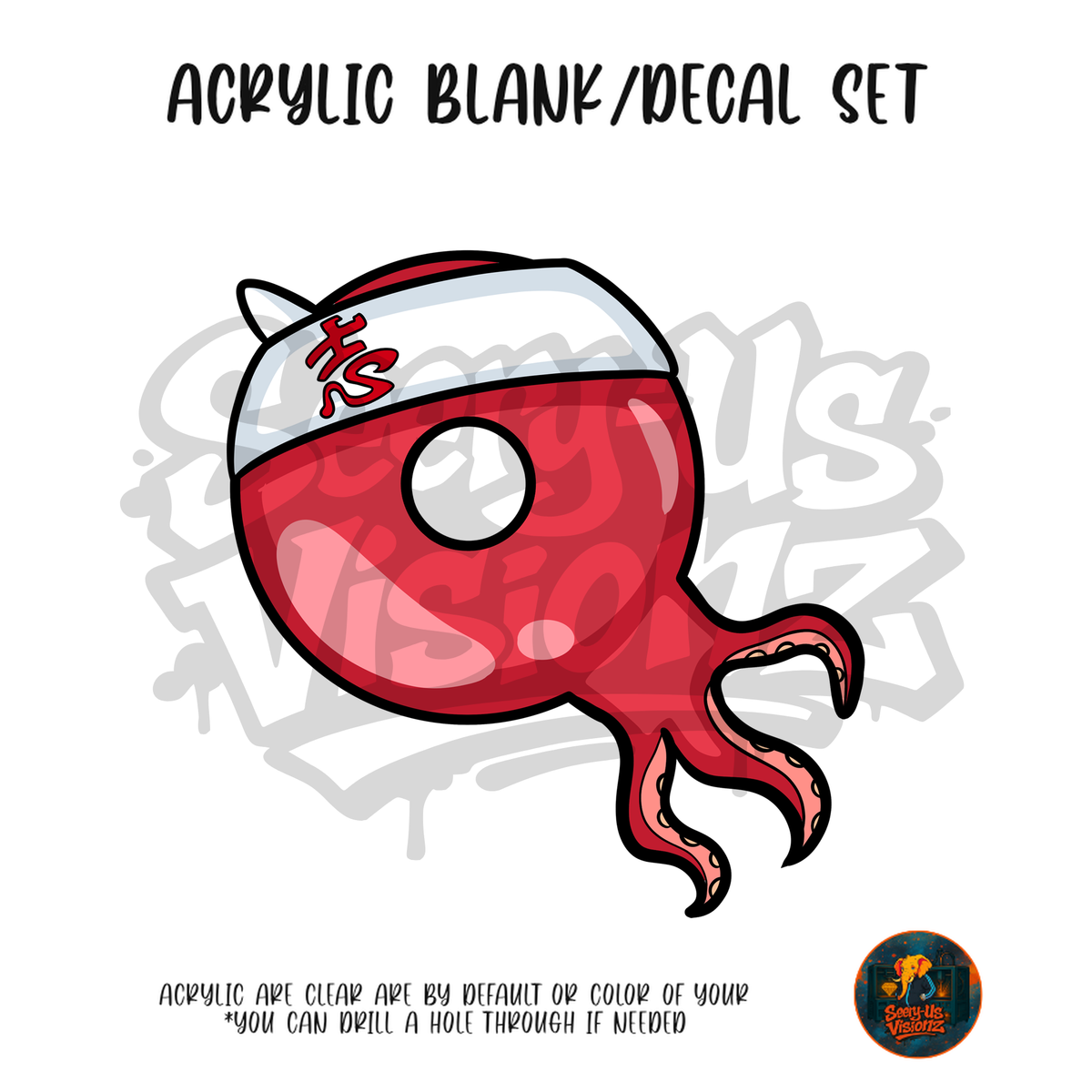 Letter Q Red Octopus acrylic blank and UV DTF decal kit