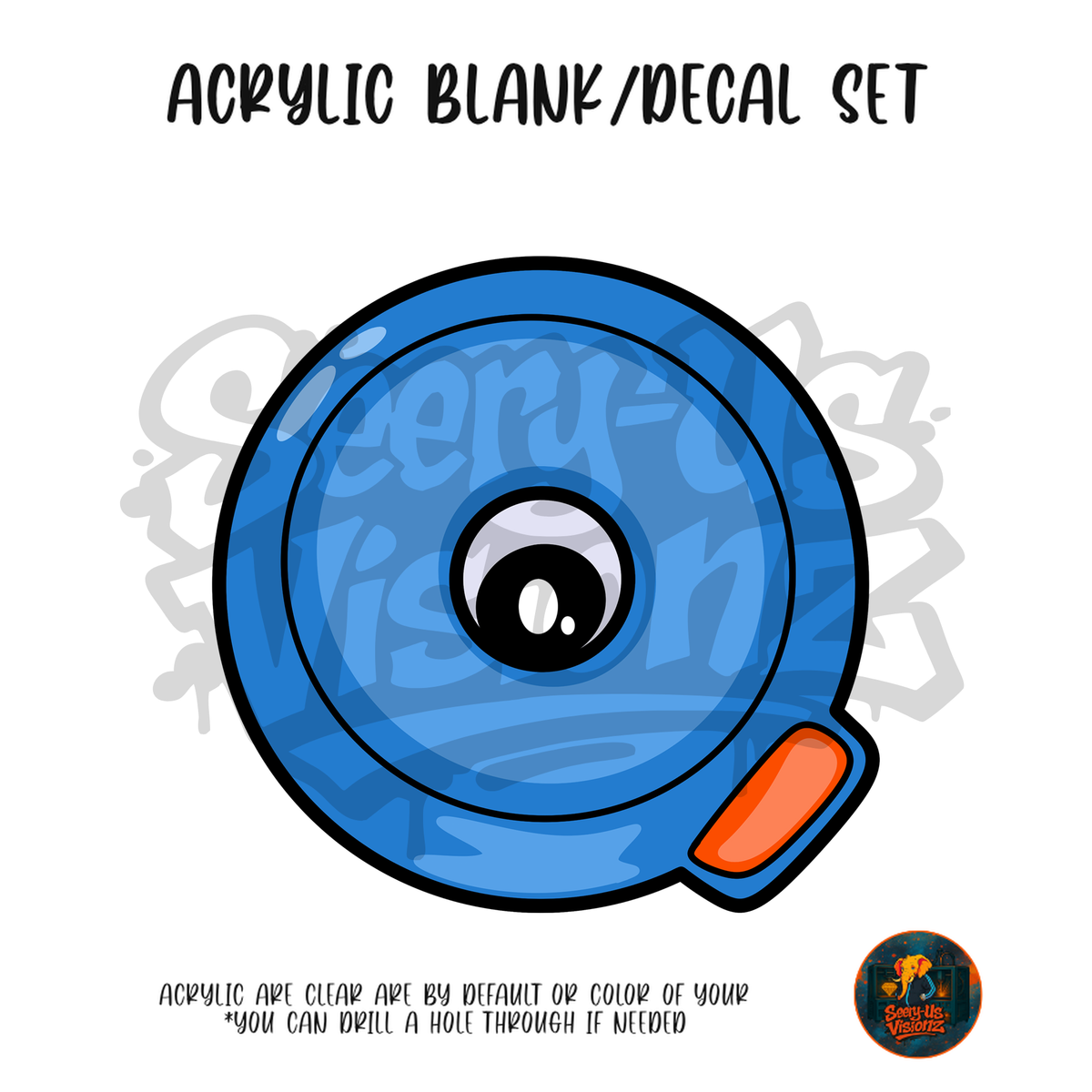 Letter Q Blue Eyeball acrylic blank and UV DTF decal kit