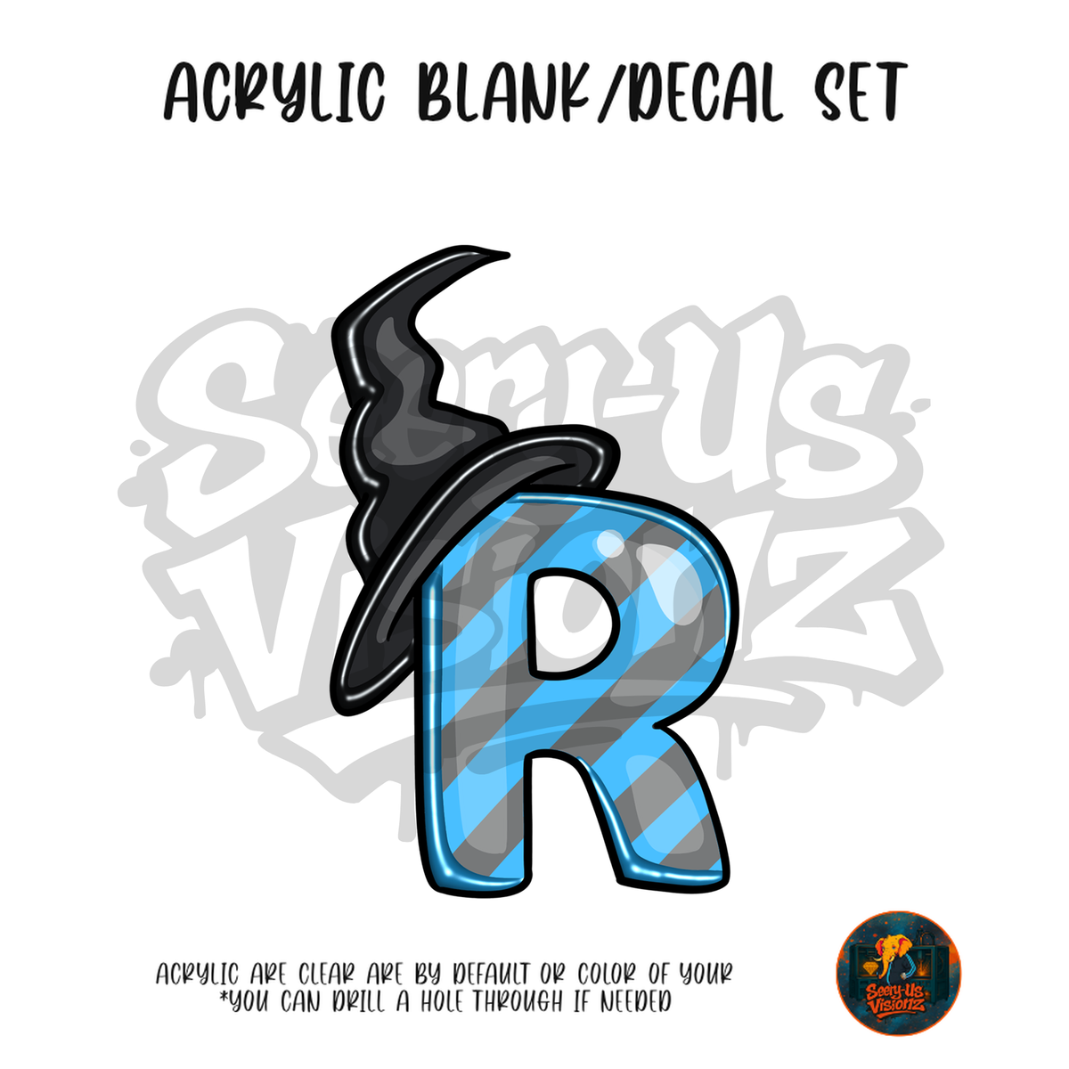 Letter R Witch Hat acrylic blank and UV DTF decal kit
