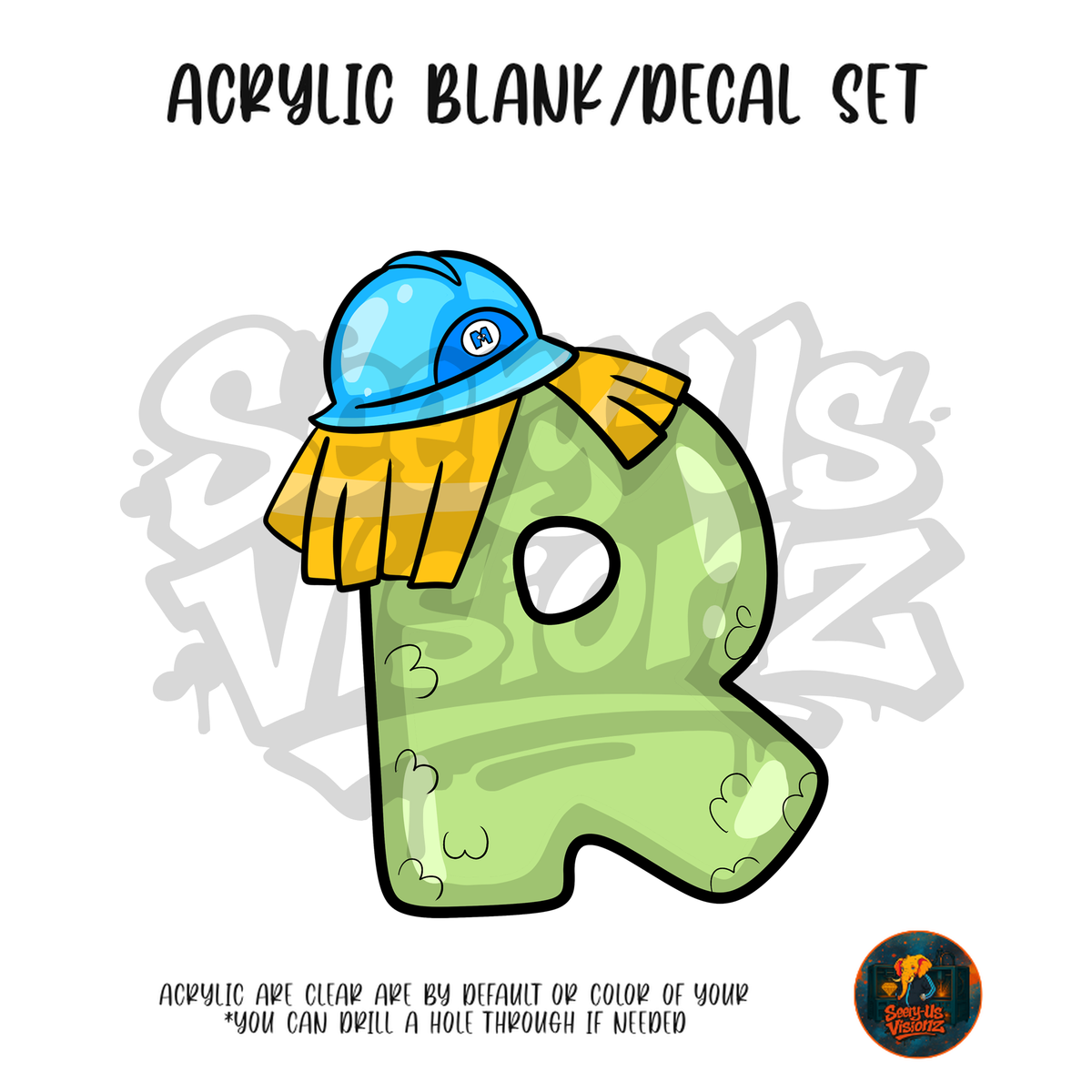 Letter R Hard Hat acrylic blank and UV DTF decal kit