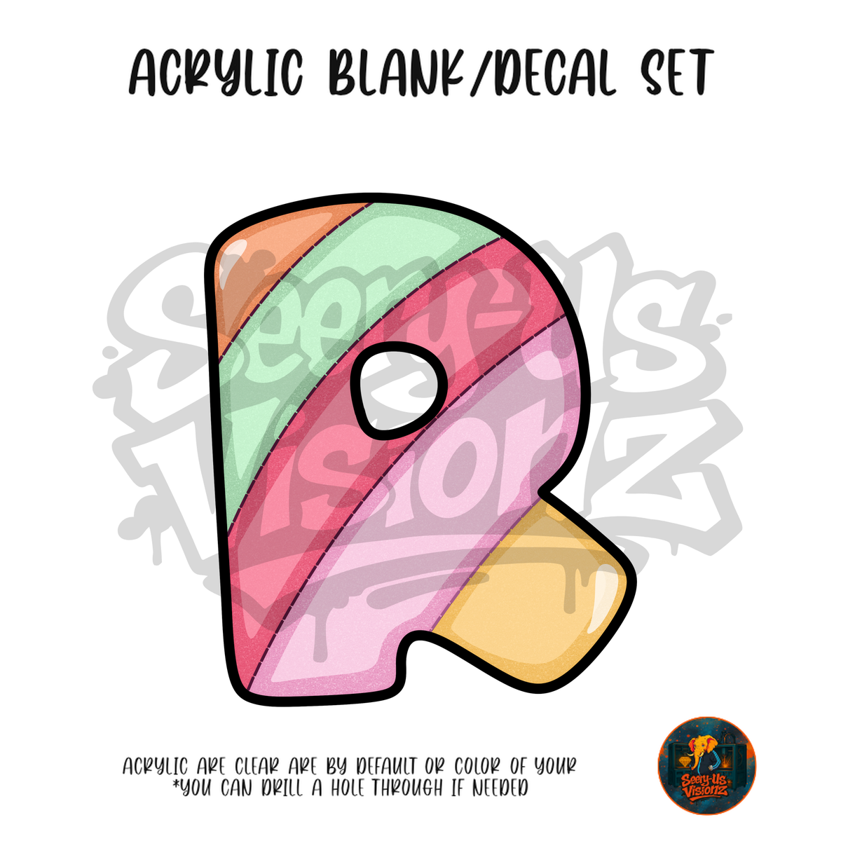 Letter R Pastel Stripes acrylic blank and UV DTF decal kit