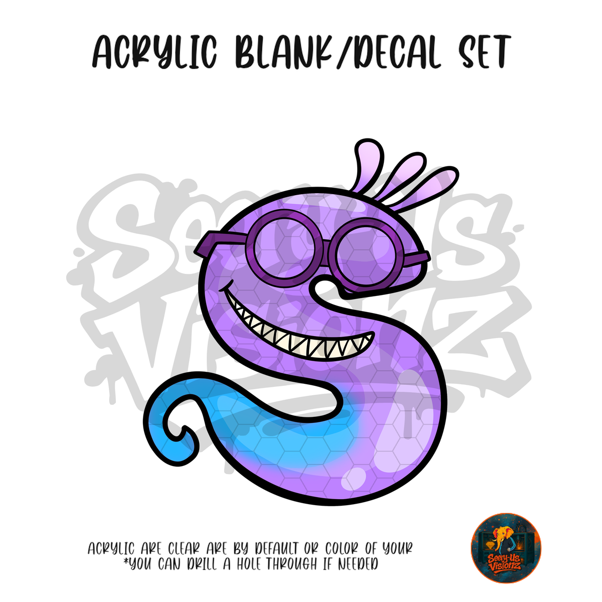 Letter S Purple Grin acrylic blank and UV DTF decal kit