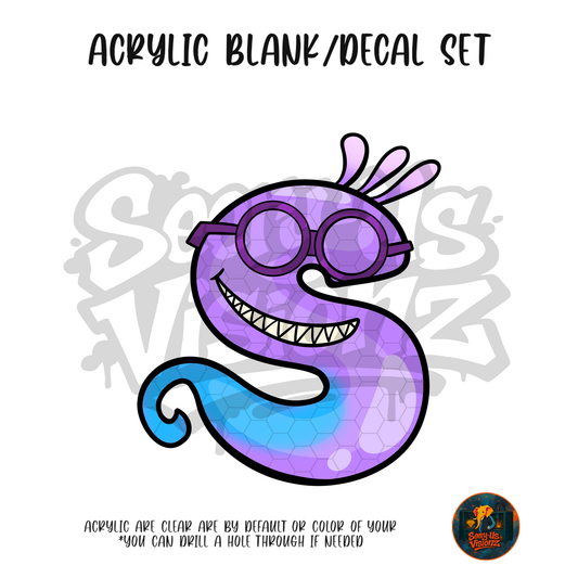 Letter S Purple Grin acrylic blank and UV DTF decal kit