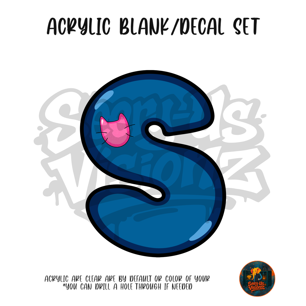 Letter S Navy Cat Patch acrylic blank and UV DTF decal kit