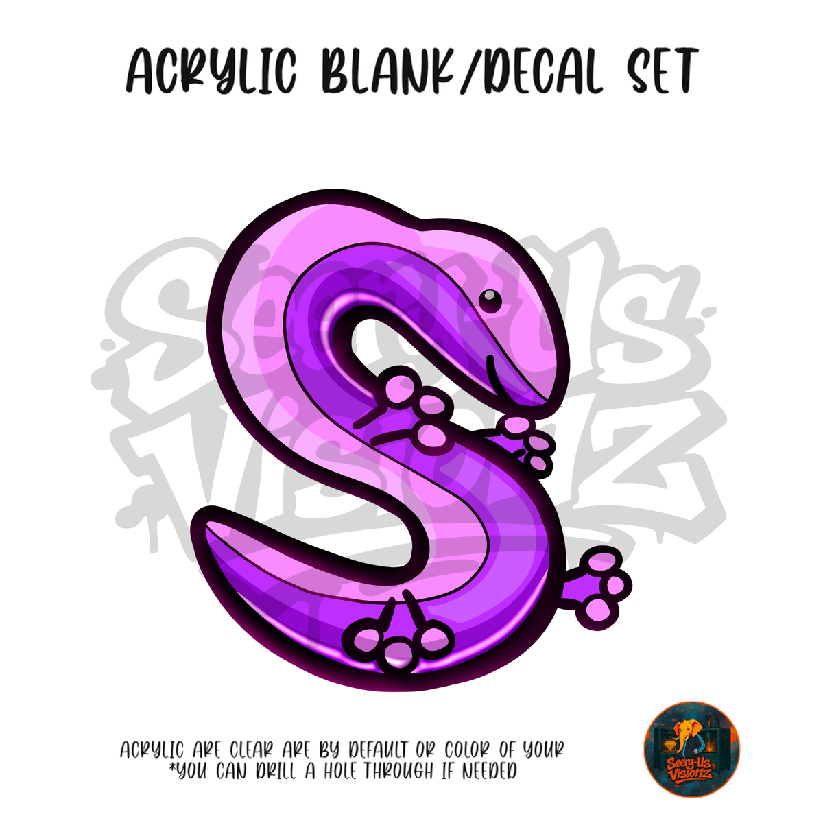 Letter S Purple Salamander acrylic blank and UV DTF decal kit