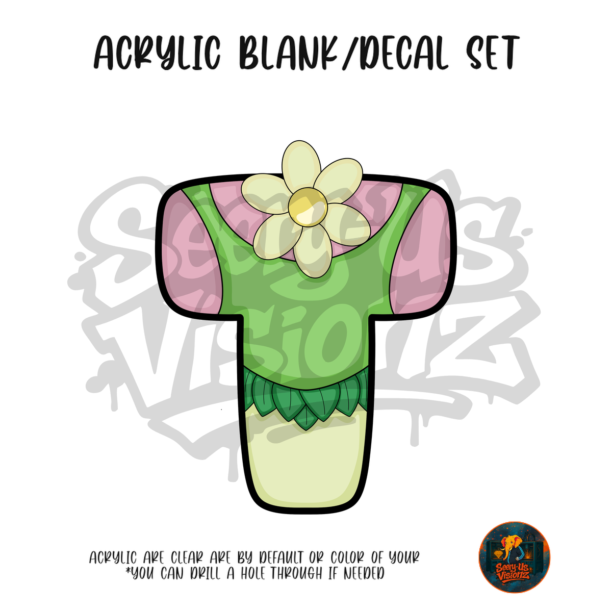 Letter T Flower Dress acrylic blank and UV DTF decal kit