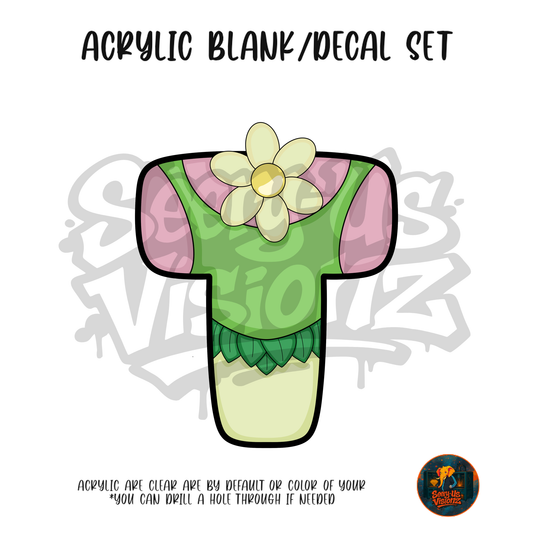 Letter T Flower Dress acrylic blank and UV DTF decal kit