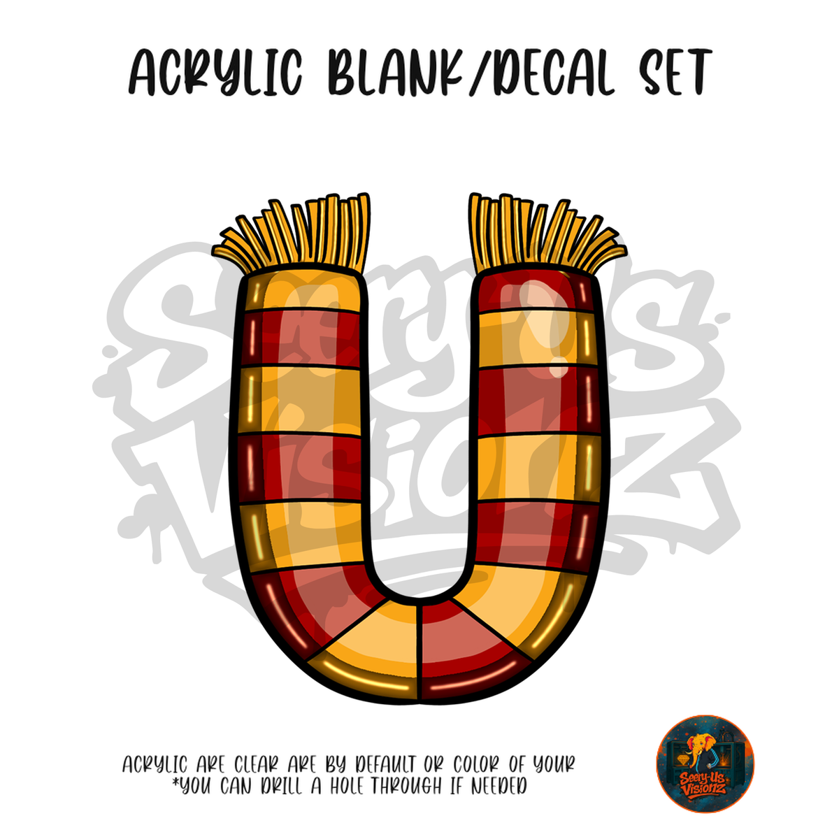 Letter U Striped Scarf acrylic blank and UV DTF decal kit