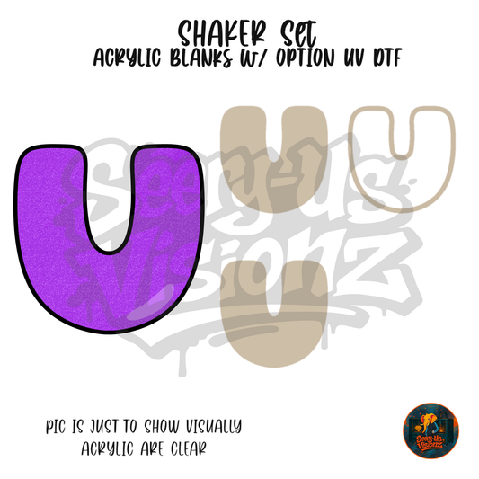 Letter U Purple Glitter shaker set acrylic blanks