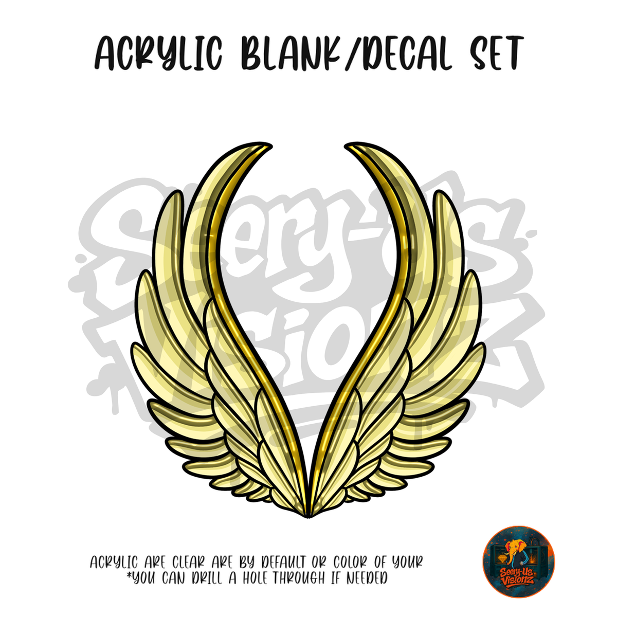 Letter V Golden Wings acrylic blank and UV DTF decal kit