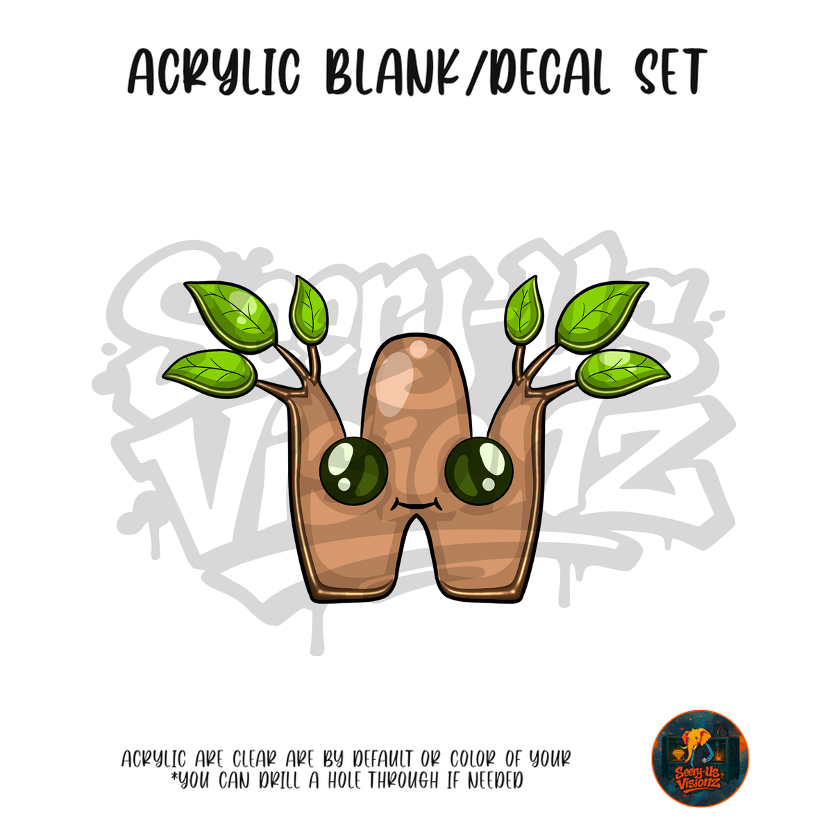 Letter W Tree Sprout acrylic blank and UV DTF decal kit