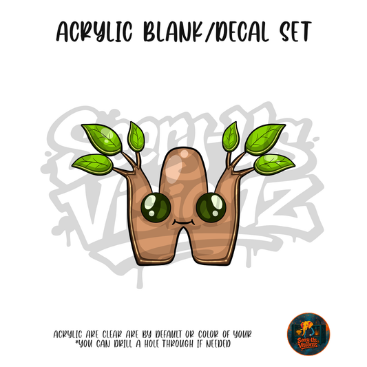 Letter W Tree Sprout acrylic blank and UV DTF decal kit