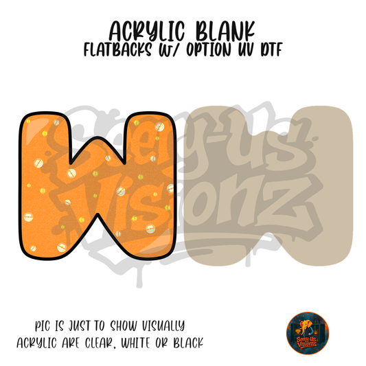 Letter W Orange Sparkle acrylic blank, Acrylic & UV DTF Print
