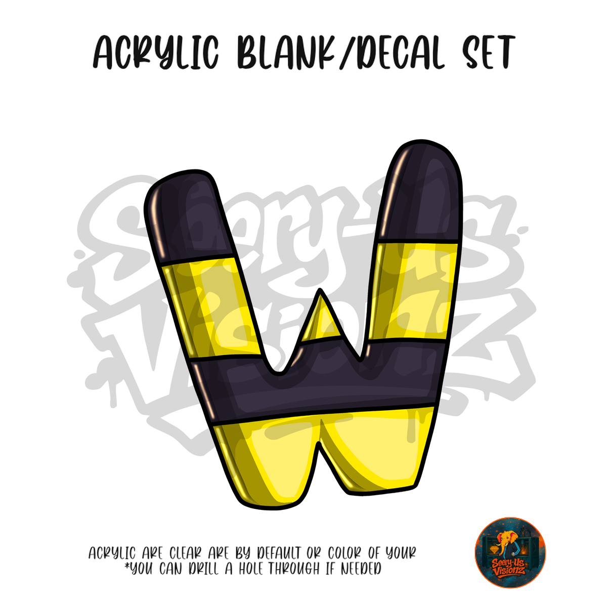 Letter W Bumble Bee acrylic blank and UV DTF decal kit