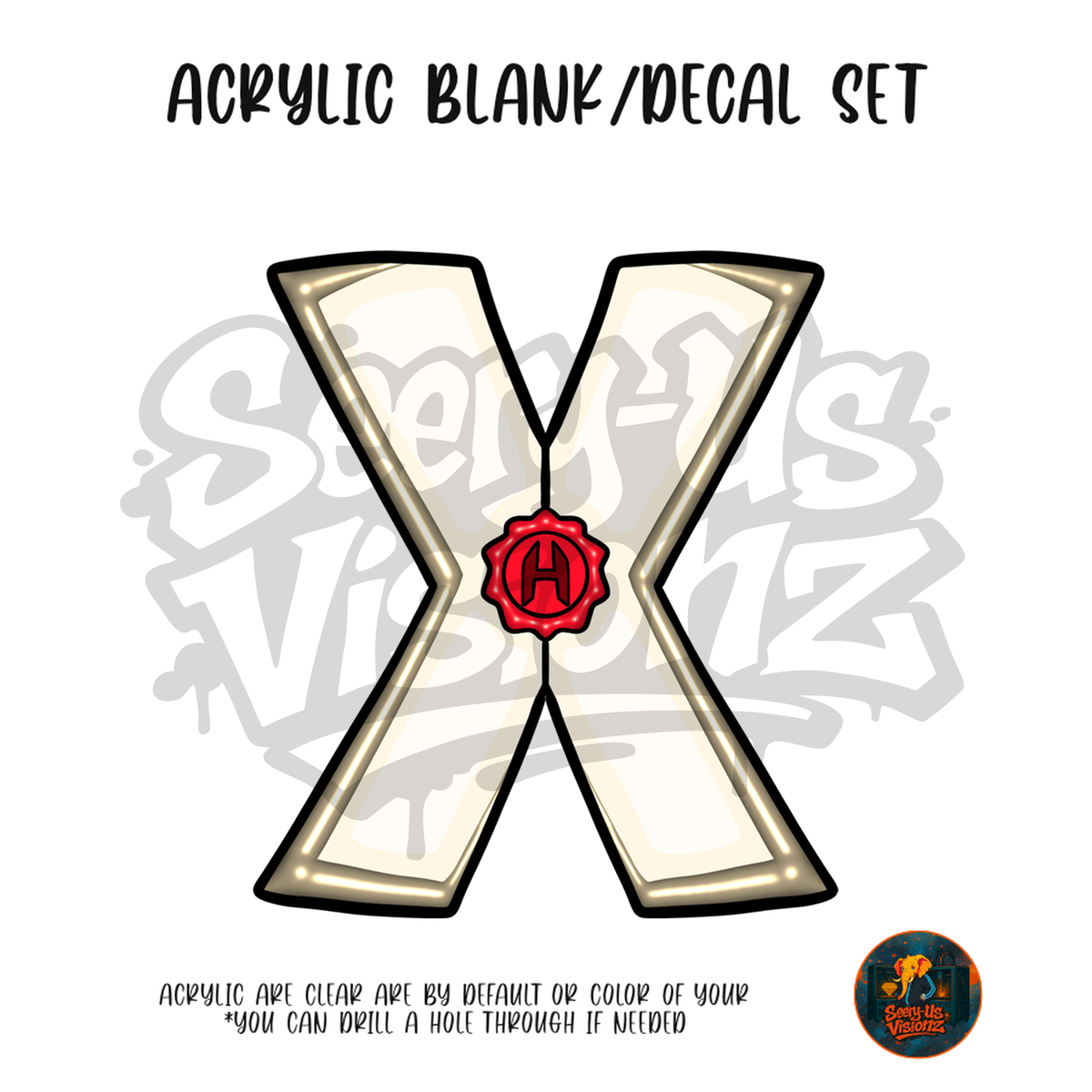 Letter X Seal acrylic blank and UV DTF decal kit