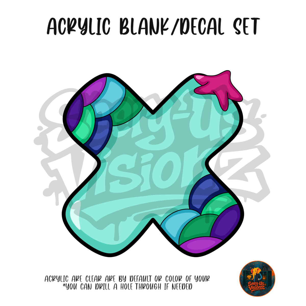 Letter X Mermaid Scales acrylic blank and UV DTF decal kit