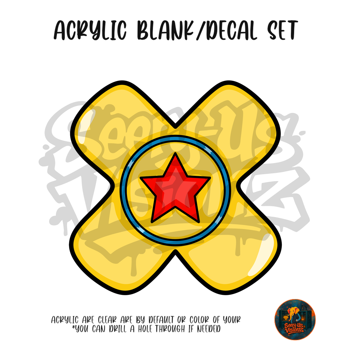 Letter X Red Star Badge acrylic blank and UV DTF decal kit