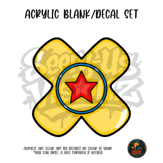 Letter X Red Star Badge acrylic blank and UV DTF decal kit