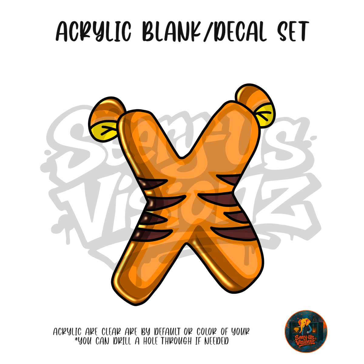 Letter X Striped Tiger acrylic blank and UV DTF decal kit