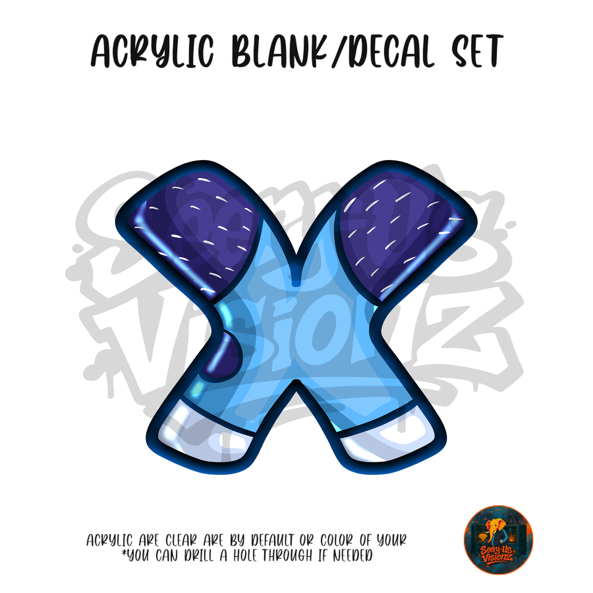 Letter X Starry Blue acrylic blank and UV DTF decal kit