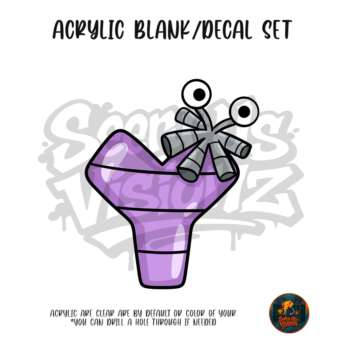 Letter Y Purple Eye Monster acrylic blank and UV DTF decal kit