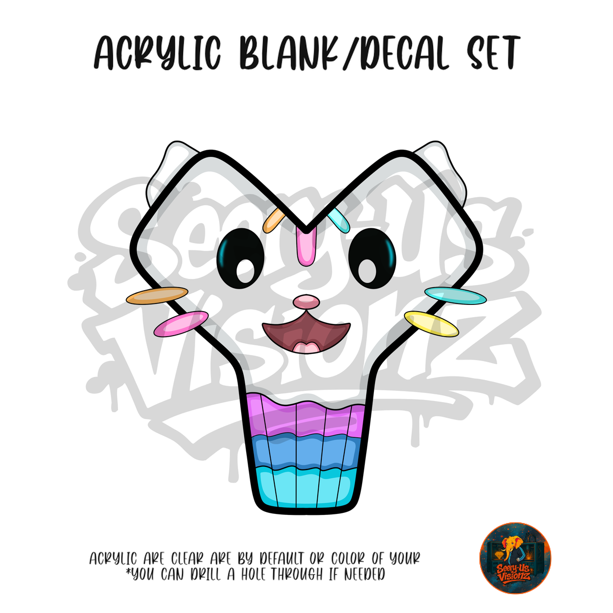 Letter Y Cupcake Kitty acrylic blank and UV DTF decal kit