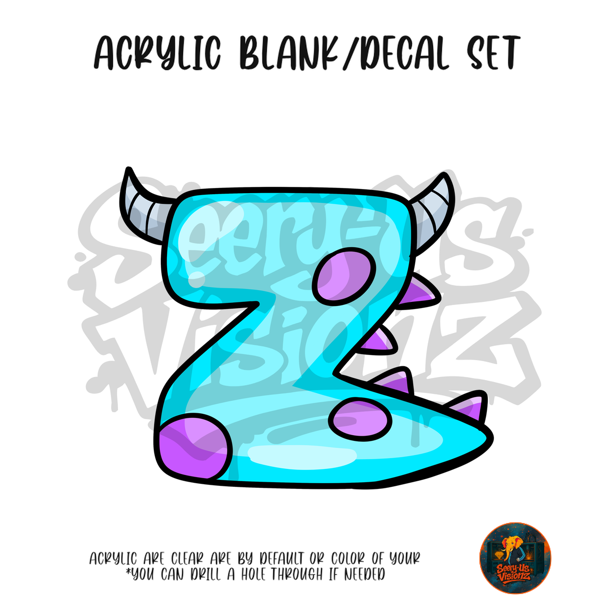 Letter Z Spotted Horned Monster acrylic blank and UV DTF decal kit