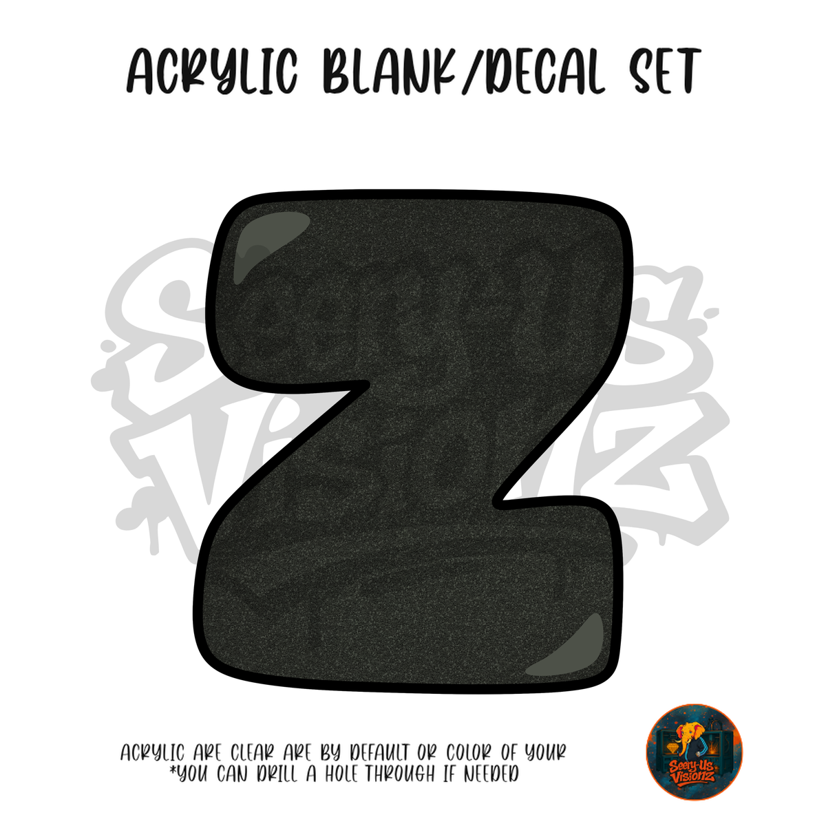 Letter Z Black acrylic blank and UV DTF decal kit