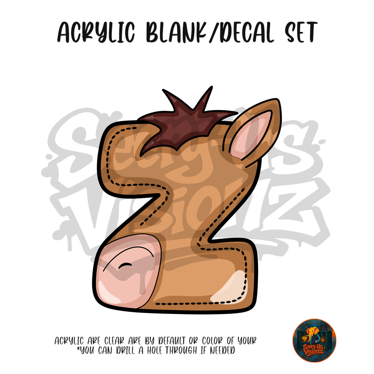 Letter Z Toy Horse acrylic blank and UV DTF decal kit