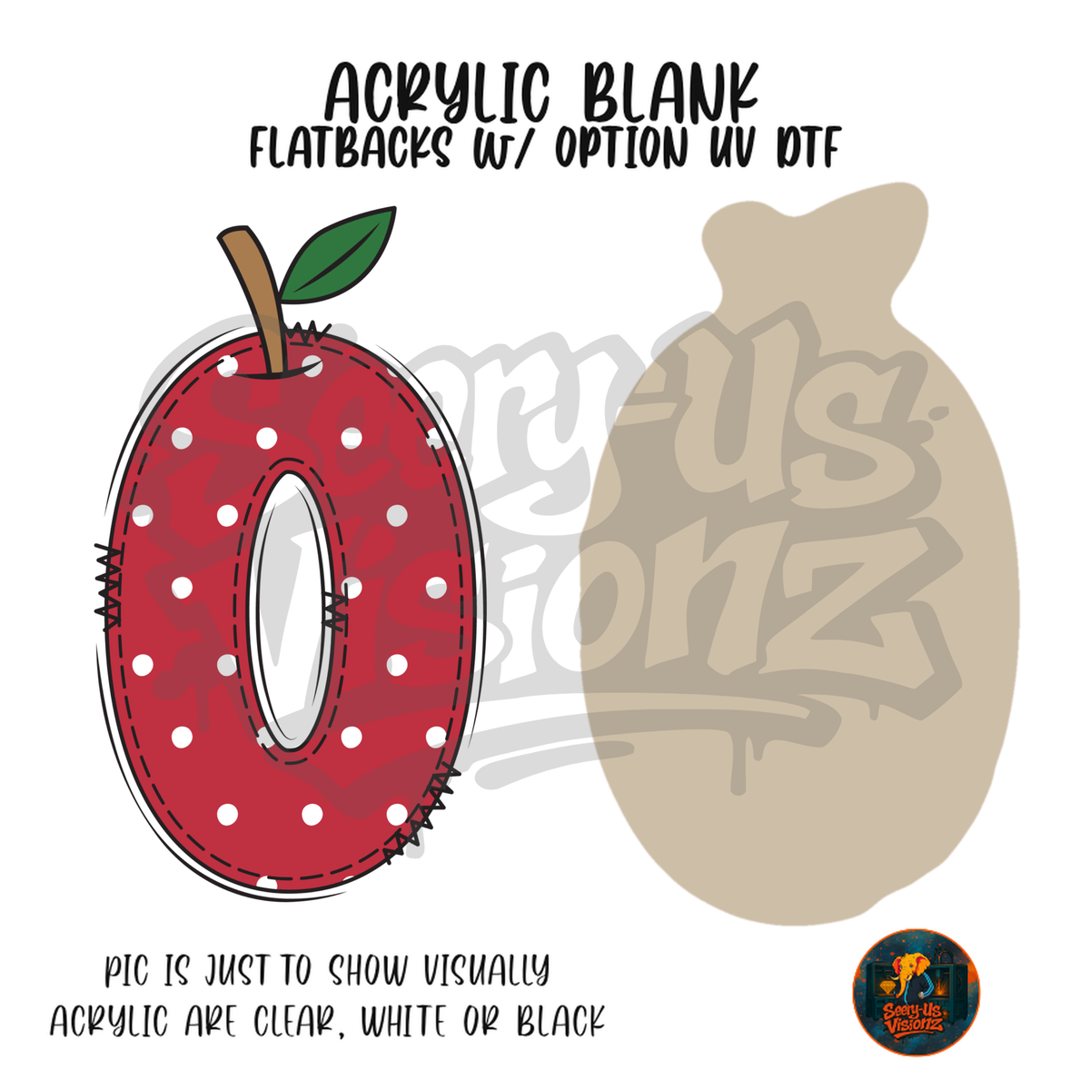 Number 0 Polka Dot Apple acrylic blank, Acrylic & UV DTF Print
