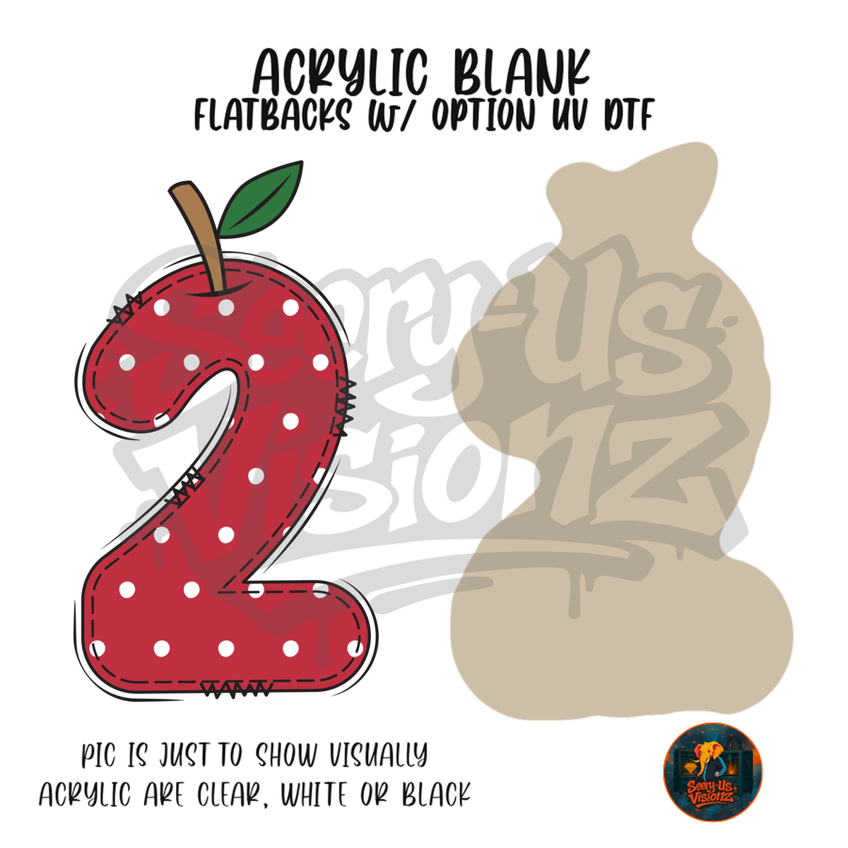 Number 2 Polka Dot Apple acrylic blank, Acrylic & UV DTF Print