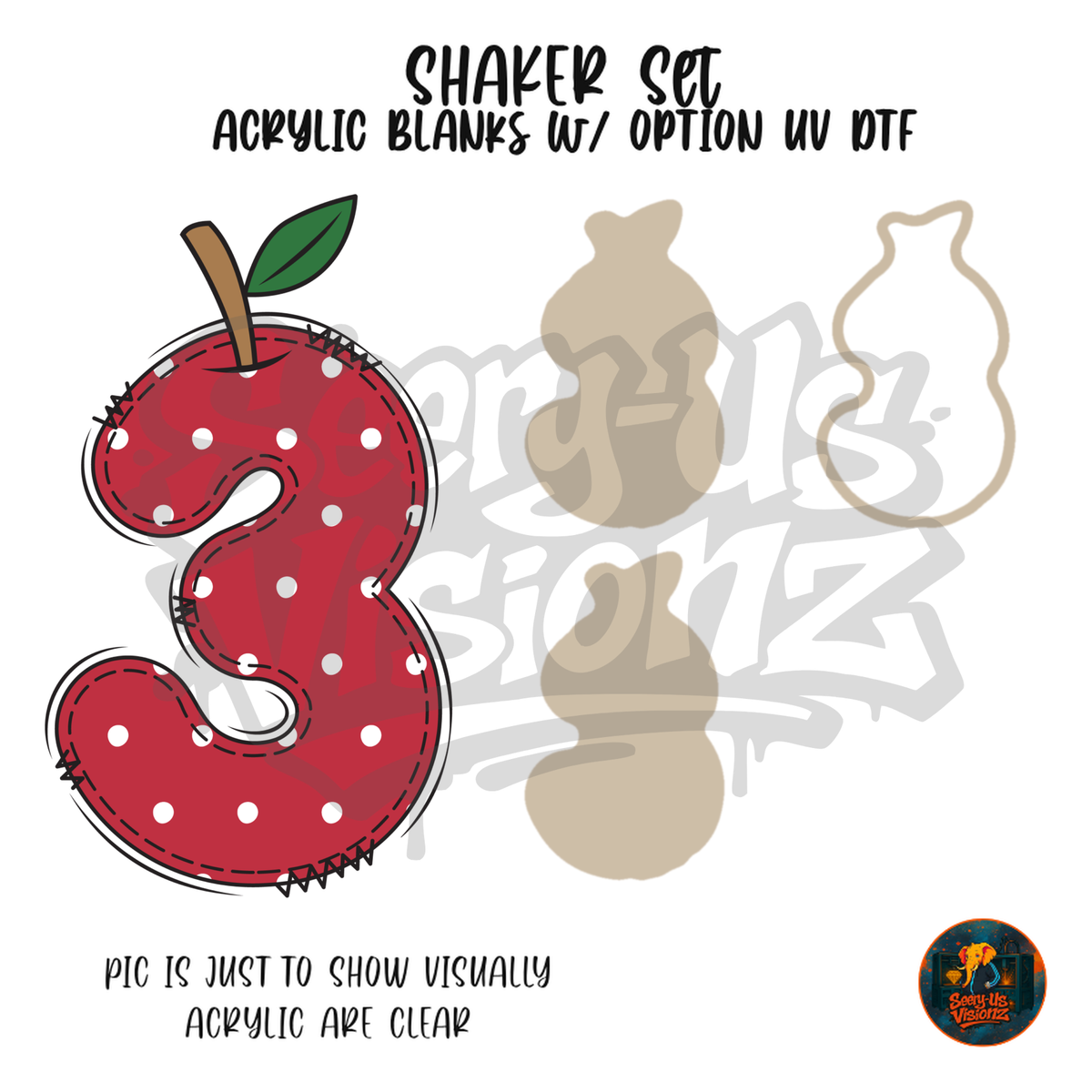 Number 3 Polka Dot Apple shaker set acrylic blanks