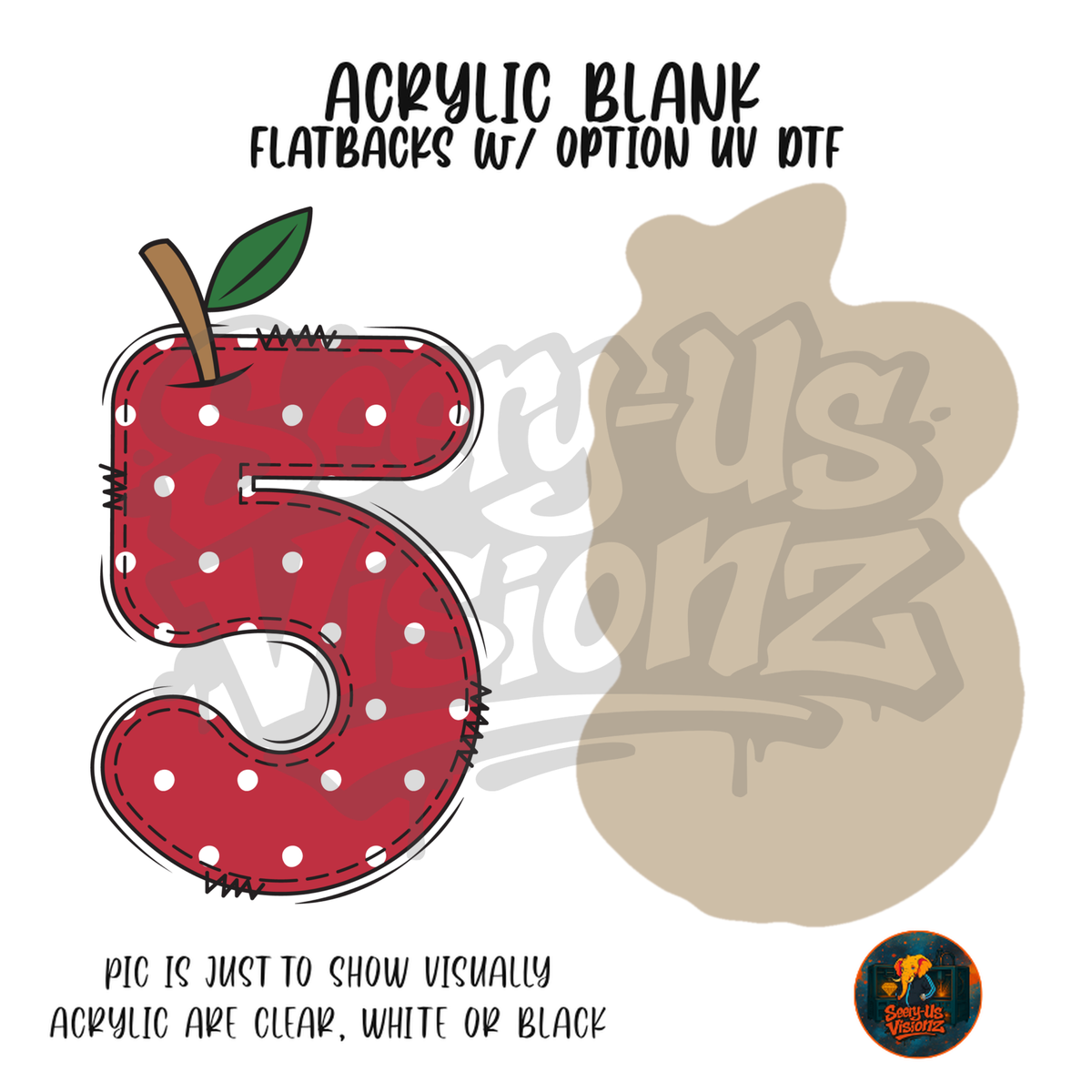 Number 5 Polka Dot Apple acrylic blank, Acrylic & UV DTF Print