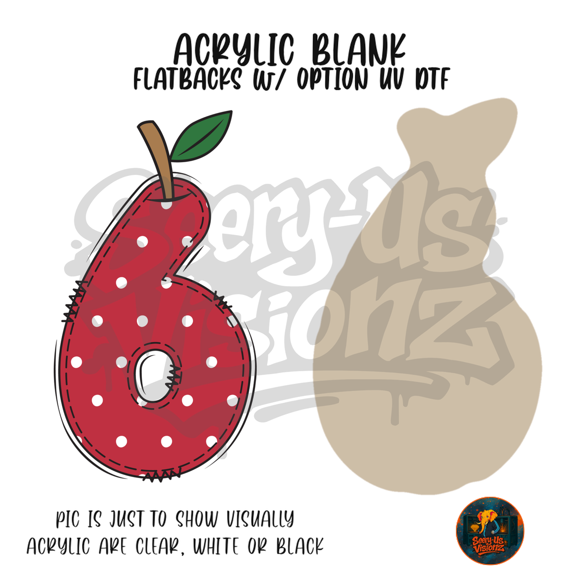 Number 6 Polka Dot Apple acrylic blank, Acrylic & UV DTF Print