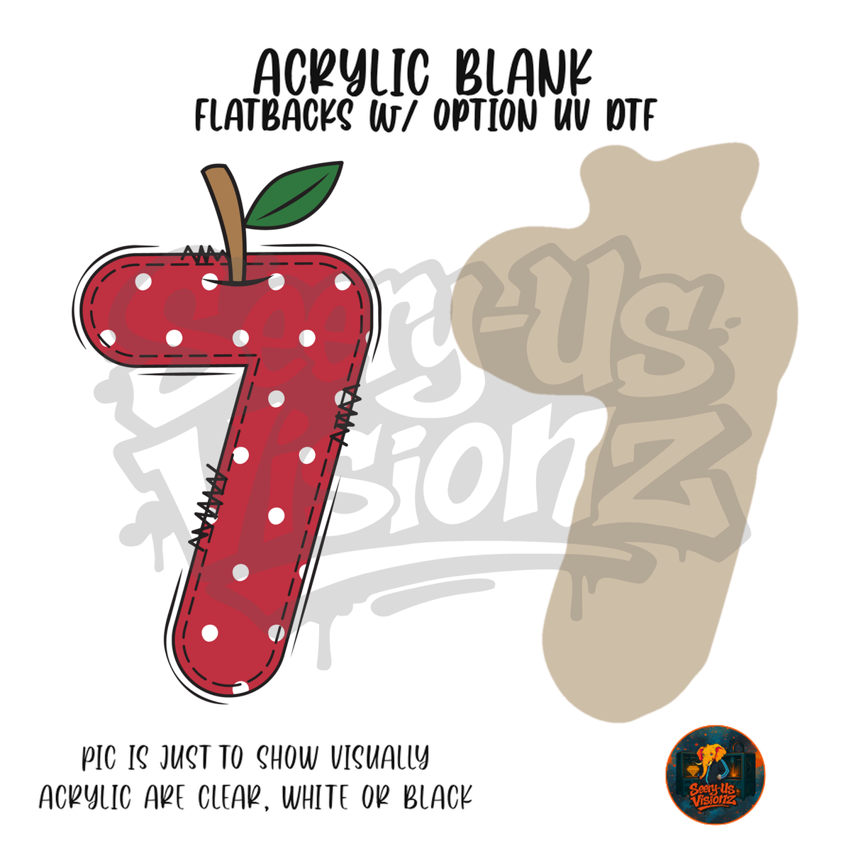 Number 7 Polka Dot Apple acrylic blank, Acrylic & UV DTF Print