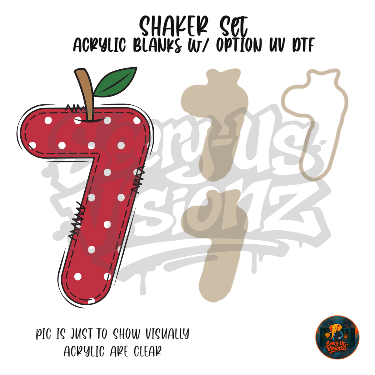 Number 7 Polka Dot Apple shaker set acrylic blanks