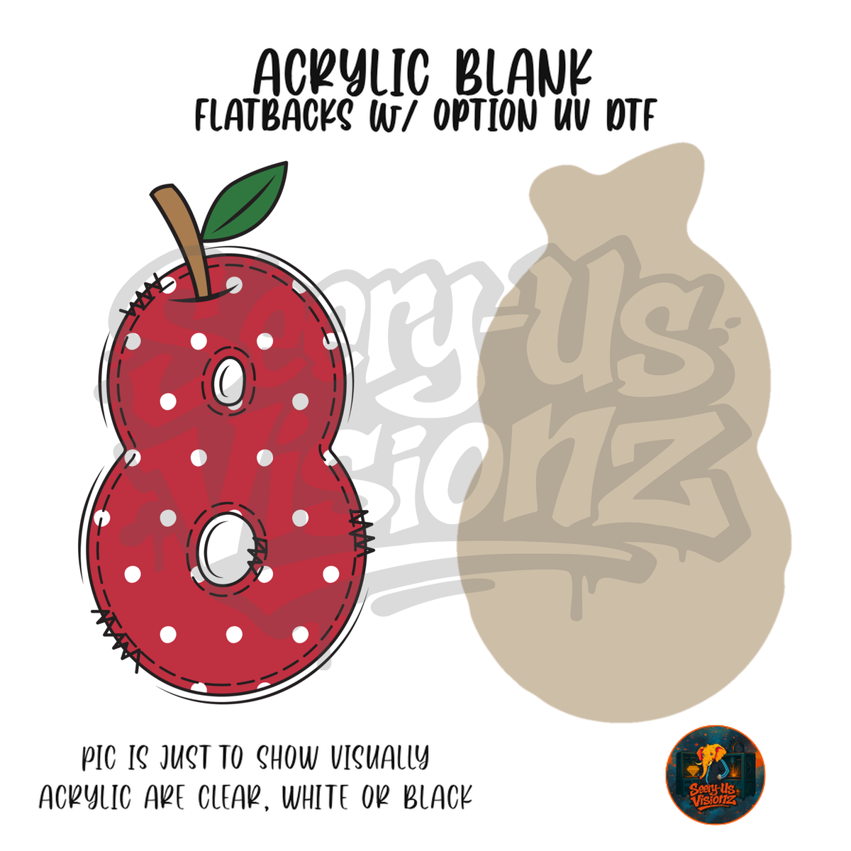 Number 8 Polka Dot Apple acrylic blank, Acrylic & UV DTF Print